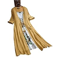 Women's Long Dress, Two-Piece Long Dress, mid-Sleeve Skirt, Cotton and Linen Women's Temp