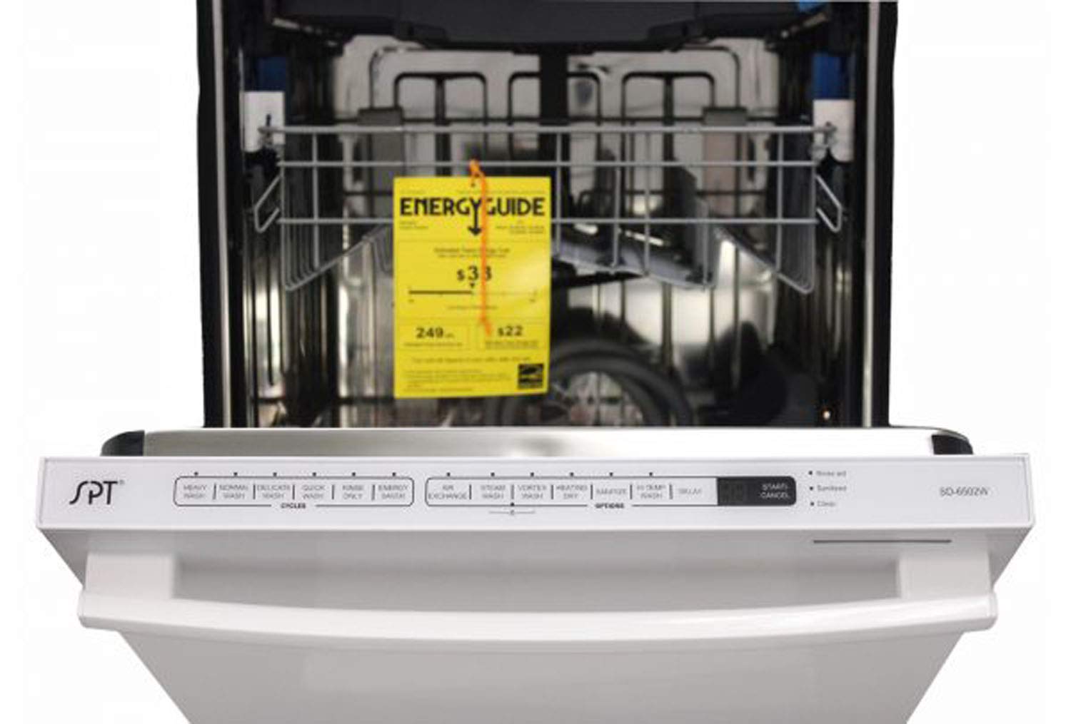 SD-6502W: Energy Star 24″ Built-In Stainless Steel Tall Tub Dishwasher w/Smart Wash System & Heated Drying – White