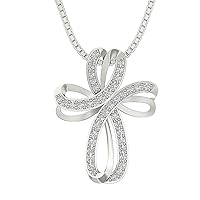 Creative jewels20 0.90 CT Round Cut Diamond Cross Women's Wedding Pendant Necklace 14k White Gold Finish 18
