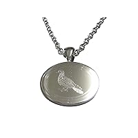 Silver Toned Oval Etched Dove Bird Pendant Necklace