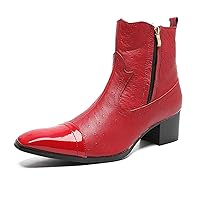 Men's Fashion Ankle Chelsea Boots Leather Plain Toe Zipper Classic Comfort Dress Shoes Casual Cowboy