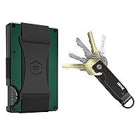 The Ridge Secure Essentials Bundle: Minimalist RFID-Blocking Slim Wallet with Cash Strap Forest Green & Compact Key Organizer Set Aluminum Gunmetal.
