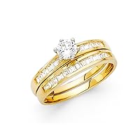 Sonia Jewels 14k Gold Ring Engagement and Wedding Band Baguette Round Cubic Zirconia CZ Bridal Two Piece Set