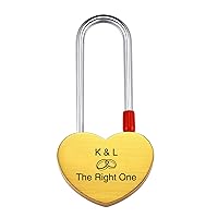 Personalized Heart Shaped Love Lock Custom Name Date for Couple Boyfriend Girlfriend Him & Her Love Bridge Aluminum Padlock Valentine Lover Gift Gold