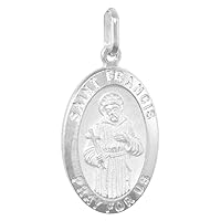23mm Sterling Silver St Francis Medal Necklace 7/8 inch Oval Nickel Free Italy