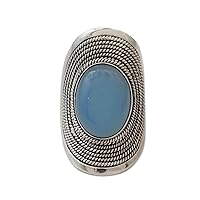 NOVICA Artisan Handmade Sterling Silver Cocktail Ring Jewelry Chalcedony from India Blue Single Stone Placid Serenity Bollywood Bohemian [crownbezel 1.3 in L x 1 in W x 0.2 in H Band Width 3 mm W] '