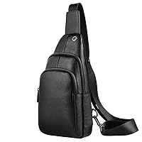 Hebetag Leather Sling Bag Casual Daypack for Men Women Outdoor Travel Camping Fishing Crossbody Shoulder Chest Pack Work Office Day Pouch Black