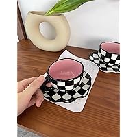 Ceramic Cups Black and White Chessboard Cup Restaurant Coffee Cup and Saucer Creative Grid Water Cup Drinker Set Coffee Service
