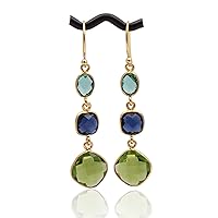 Handmade Bezel Set Earring Jewelry | Designer Gemstone Amethyst & Chalcedony Hook Earring | Gold Plated Bezel Dangle Hook Earring | Gift For Her Bezel Set Pair | 1759)179