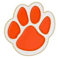 PinMart's Orange and White Animal Paw Print School Mascot Enamel Lapel Pin