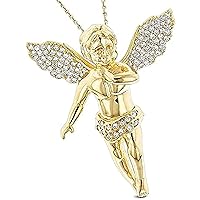 Round Cut Cubic Zirconia Angel Pendant For Womens & Girls 14k Yellow Gold Plated 925 Sterling Silver.