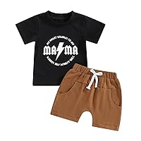 VISGOGO Baby Boy Clothes Sets Short Sleeve Letter Printed T-Shirt Tops + Solid Color Short Pants