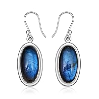 Silver Palace Natural Labradorite Sterling Silver Cabochon Handmade Jewelry Dangle Earrings for Women