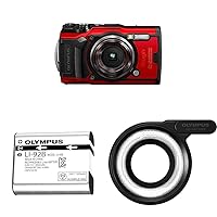 OM System Olympus TG-6 Red Underwater Camera & Li-92B Rechargeable Battery (Silver) & LG-1 Light Guide for Olympus TG-1,2,3,4,5 & 6 Cameras