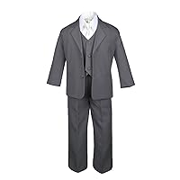 6pc Formal Boy Baby Dark Gray Vest Set Suits Extra Satin Ivory Necktie S-20 (20)