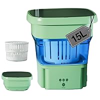 Portable Washing Machine,15L Mini Washer, Upgraded Motor Foldable Washer Machine Blue Light Cleaning Small Washer for Underwear, Baby Clothe, Apartment, RV, Travel, Camping (Green)