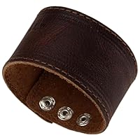Mens Brown Genuine Leather Cuff Bracelet Adjustable Simple Blank Wide Wristband,Length:21.9cm