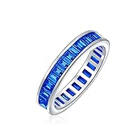 AAA Cubic Zirconia Jewel Multi Color Simulated Gemstone Channel Set Rectangle Emerald Cut Baguette CZ Eternity Ring Anniversary Wedding Band For Women .925 Sterling Silver 4MM Stackable Rings