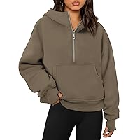 Trendy Queen Womens Hoodies Quarter Zip Pullover Oversized Sweatshirts Half Zip Pullover With Pockets Fall Clothes