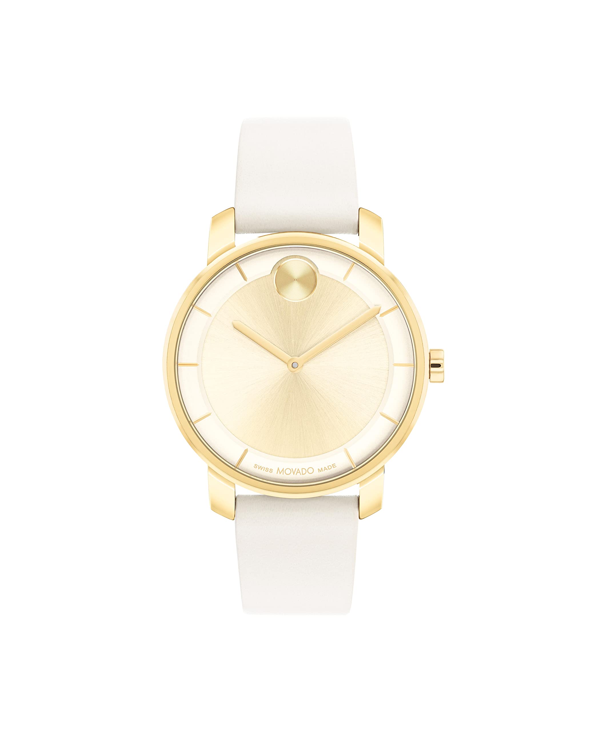 Movado Bold Access Women's Swiss Quartz 3600963 Ionic Plated Light Gold Steel Case and Leather Strap Watch, Color: White