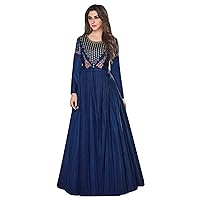 Blue Cocktail Party Designer Indian Women wear Soft Taffeta Silk Bollywood Anarkali Gown Festival Dress 1776