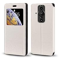 for Sony Xperia PRO-I 5G XQBE62/B Case, Wood Grain Leather Case with Card Holder and Window, Magnetic Flip Cover for Sony Xperia PRO-I 5G XQBE62/B (6.5In), White