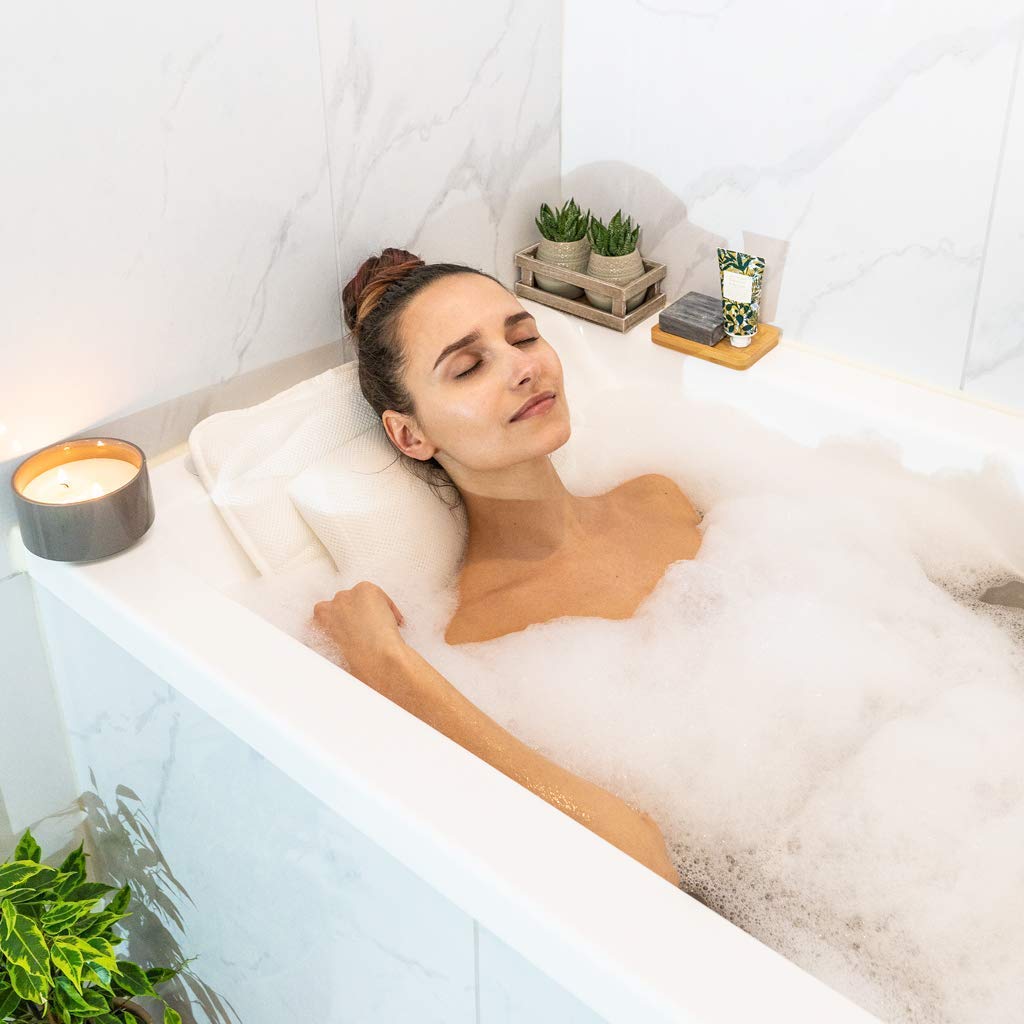 Bath Pillow and Bathtub Tray for Tub: Pamper Yourself to a Luxurious at-Home Spa Experience - Bath Accessories Ideal Relaxation Gifts for Mom, Self Care Gifts for Women.