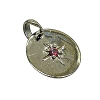 Round Red Garnet 925 Sterling Silver Black Rhodium Spring-Ring Clasp Cable Chain Pendant