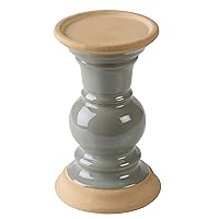 4.29x4.29x7.13 Inch Grey Ceramic Candleholder, Lightly Distressed Finish, for Use with 3x3 Inch Flameless or Wax Pillar Candle