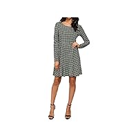 Michael Kors Womens Green Zippered Printed Long Sleeve Scoop Neck Above The Knee Fit + Flare Dress Plus 0X