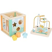 Small Foot Wooden Toys Pastel Activity Cube-Montessori Wooden Toys for Boys and Girls Ages 12+ Months-Perfect for Birthdays and Holidays, Multi