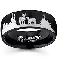 Metal Masters Co. Men's Hunting Ring Black Tungsten Wedding Band Deer Nature Outdoors 8MM