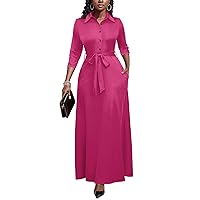 Runwind Women Church Maxi Dresses 3/4 Sleeve Button Down Print Casual Office Dress African