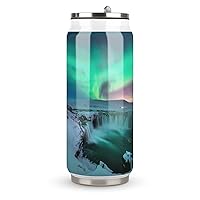 Green Northern Lights Fashion Travel Coffee Tumbler with Lid & Straw Insulated Water Bottle Mugs Drinking Cup 500ml
