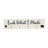 Elegant Designs HG2038-GLM Decorix Farmhouse Wall Mounted Hanging 4 Photo Wood Picture Display w Clips & Look What I Made Black Script for Artwork,Drawings,Décor,Kids Room,Nursery,Playroom,Gry Wash