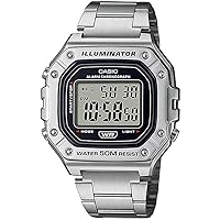 Casio W-218HD-1AV Standard Digital Watch, Men's Chippukashi, Metal Band, Silver, Bracelet Type