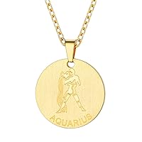 FaithHeart Aquarius Necklace Jewelry for Female, 18K Gold Plated Aquarius Zodiac Star Sign Coin Pendant Necklace Birthday Lucky Charms Layered Necklace (Gold)