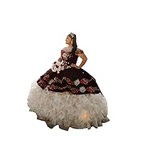 Unique Burgundy Velvet Ivory Ruffled Organza Ball Gown Off The Shoulder Mexican Quinceanera Formal Dresses 2024