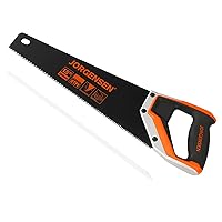 JORGENSEN 15” Hand Saw, Black Coated Coarse Handsaw 8TPI for Wood Cutting, Ergonomic Non-Slip Aluminum Handle for Sawing, Trimming, Gardening, Pruning, PVC