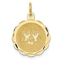Solid 14k Yellow Gold Love Birds Disc Customize Personalize Engravable Charm Pendant Jewelry Gifts For Women or Men (Length 0.86