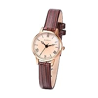 JewelryWe Leather Wristwatch for Women: Round Analog Roman Numerals Quartz Watch Small Casual Business Bracelet Watches