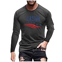 Long Sleeve Shirts for Men American Flag Print T Shirt Casual Summer Tee Tops Trendy Lightweight Graphic Shirts
