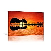Urttiiyy Music Abstract Guitar Tree Lake Sunset Art Canvas Painting Living Room Decorating Painting Home Decor HD Printed Artwork Poster Framed Ready to Hang (36''Wx24''H, Guitar Artwork)