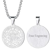 FaithHeart Personalized Silver Archangels Pendant Necklace for Men Stainless Steel Saint Michael Sigil Amulet Jewelry with 24 Inch Chain Protective Neck Chains