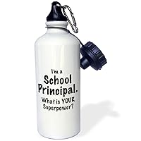 3dRose Im a school principal what is your superpower Black Sports Water Bottle, 21 oz, Multicolor