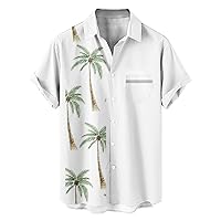 Men's Short Sleeve Button Down Shirt Vintage Bowling Shirts Hawaiian Casual Color Block Beach Shirt Summer Loose Top