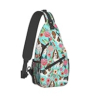 Sweet Basset Hound Florals Print Crossbody Backpack Shoulder Bag Cross Chest Bag For Travel, Hiking Gym Tactical Use