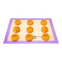 Restaurantware Half Size Baking Mat 1 Heat-Resistant Cooking Mat - Allergen-Safe Reusable And Ultra-Durable Tan And Purple Silicone Nonstick Mat For Pans And Rolling 11.8 x 15.75 Inch