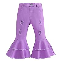 IBTOM CASTLE Toddler Girls Bell Bottom Jeans Flare Pants for Kid Ruffle Ripped Denim Leggings Elastic Waist Casual Trousers