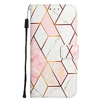 Phone Case for Xiaomi Poco F5 Pro | Redmi K60 Wallet Marble Leather Flip Cases Cover with Credit Card Holder for Women Pink and White with Wristband